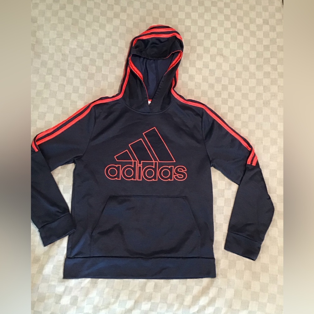 Adidas Boys Large 14/16 Pullover Athletic Hoodie Navy Blue Red